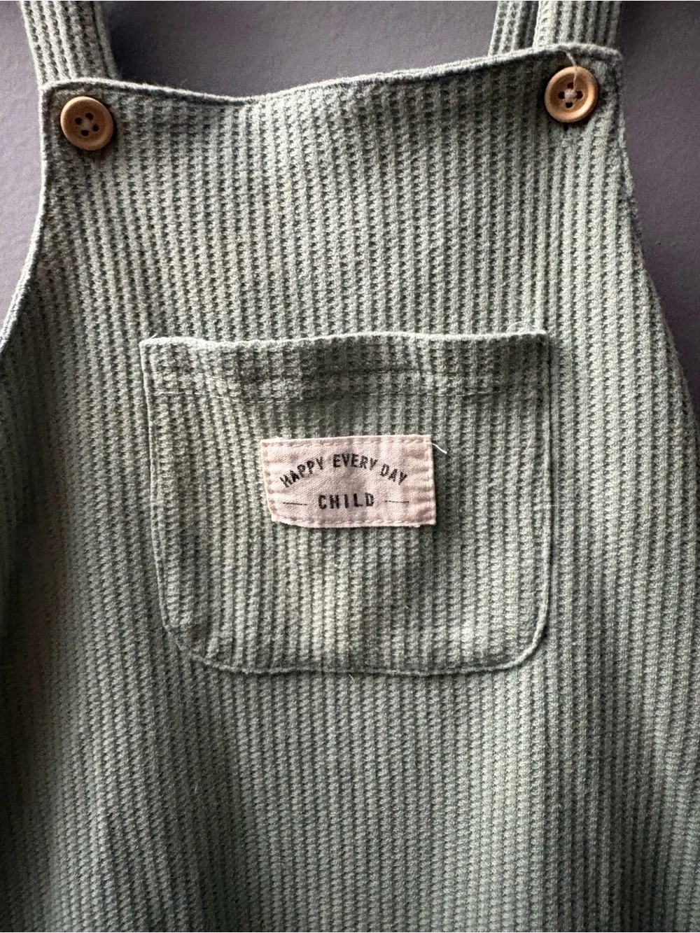 Child Green Ribbed Cotton Overalls for Kids
